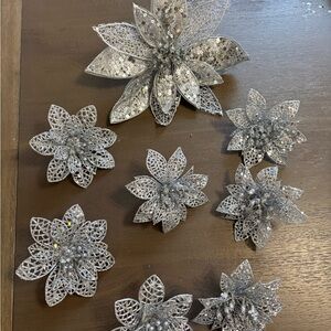 Silver Glitter Poinsettia Decorations